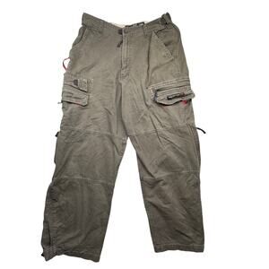 Vintage Rag Wear Cargo Pants Mens 36x30 Olive Green Adjustable Waist Pockets